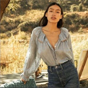 Doen Ethel top—ciel carnation embroidery